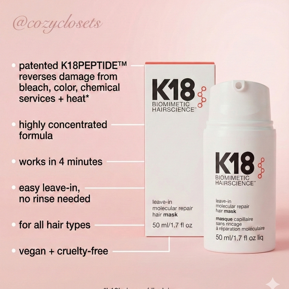Flash Sale! $75 MSRP New K18 Peptide Leave-In Hair Treatment Mask Repair 1.7 oz - Picture 3 of 5